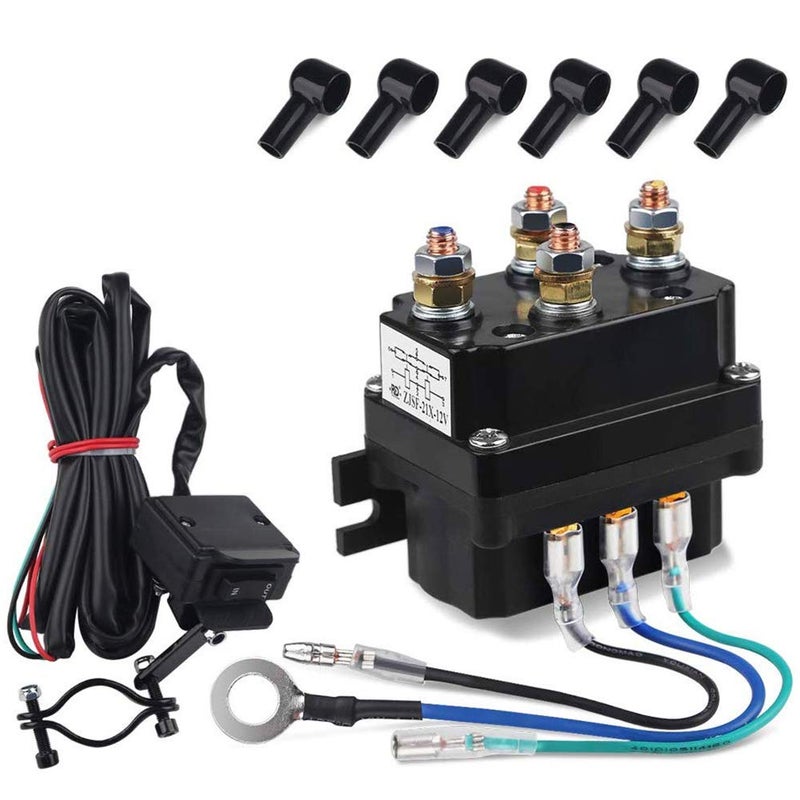 WATERWICH 12V 250A Winch Relay Solenoid Contactor Thumb Switch Combo with 6 Protecting Caps Universal for ATV UTV 2000-5000lbs - Image 1